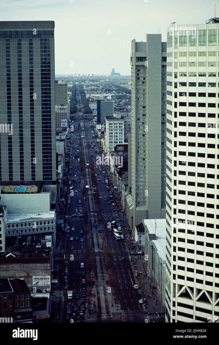 Stadtzentrum zentrales Geschäftsviertel, Canal Street, Downtown New Orleans, Louisiana, USA im Jahr 1989 Stockfoto