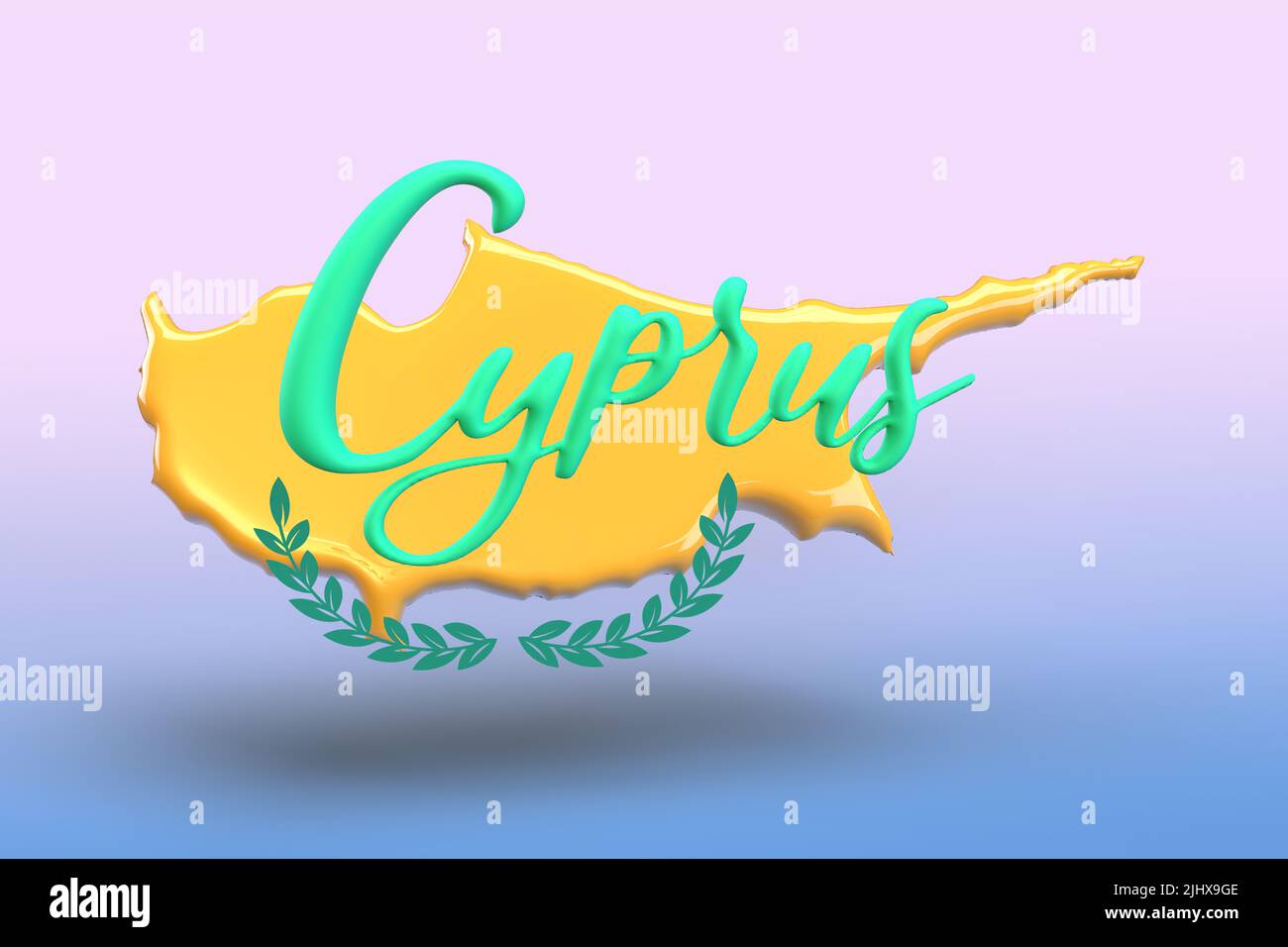 Zypern 3D Render, Karte von Zypern in Gelb und Grün. Stockfoto