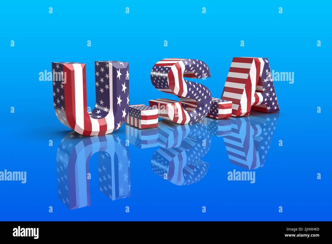U.S.A 3D Render mit Sternen und Streifen auf blauem Hintergrund Stockfoto