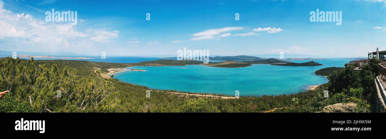 Panoramalandschaft von Ayvalik von Seytan Sofrasi Stockfoto