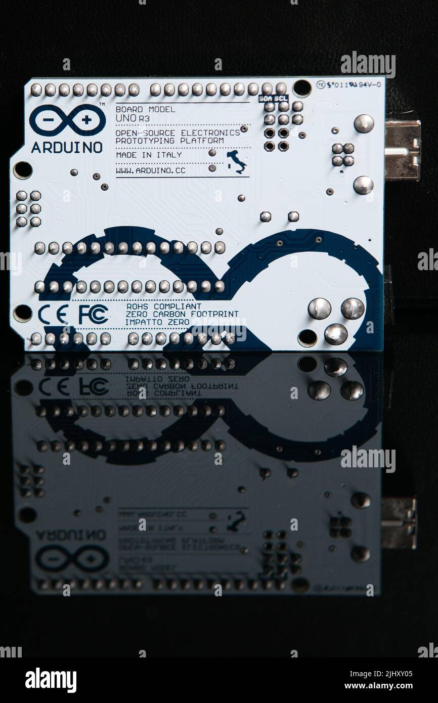 Rückseite des Arduino UNO-Boards Stockfoto