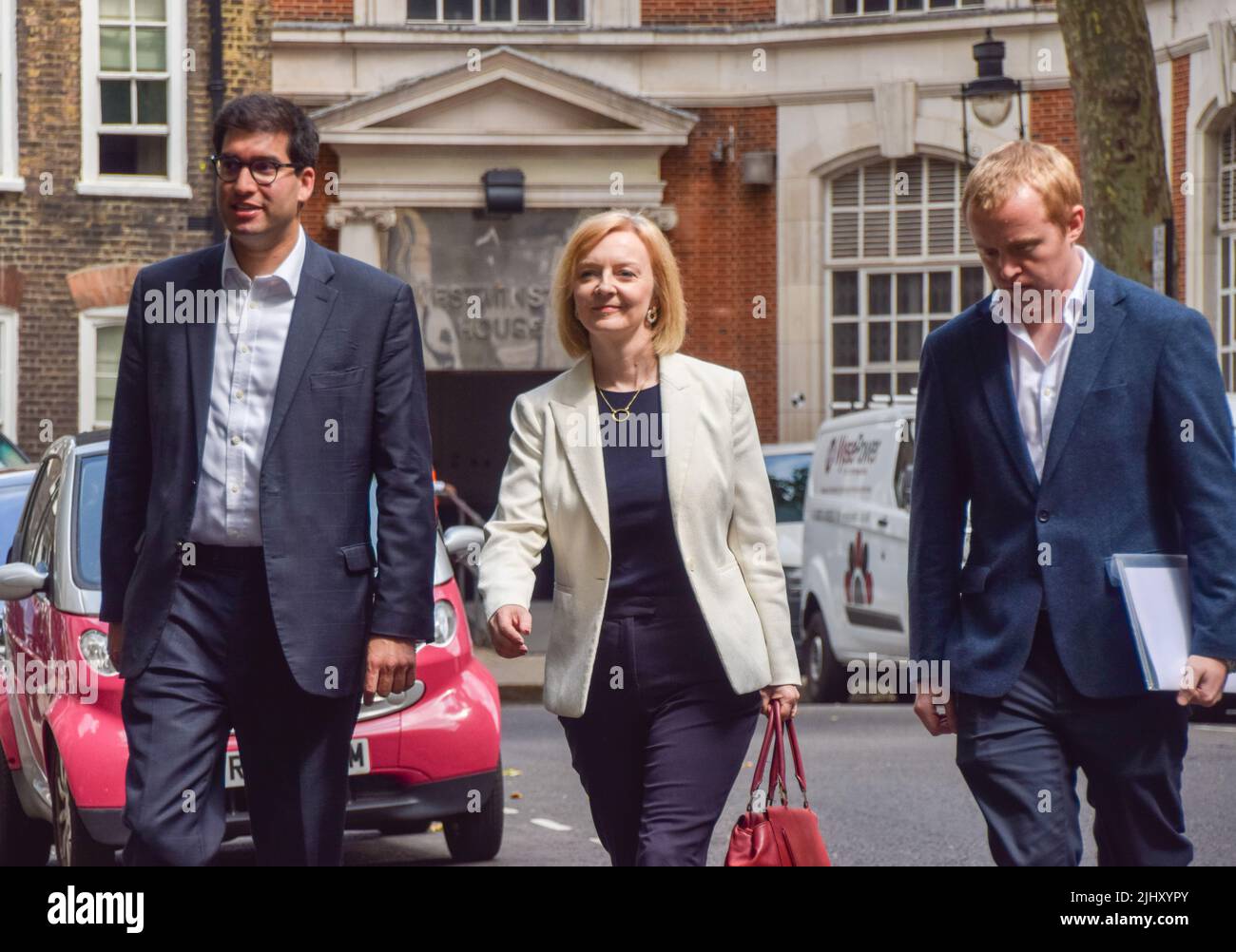 London, Großbritannien. 21.. Juli 2022. Liz Truss, Kandidatin der konservativen Partei und Außenministerin, kommt zu einer Hustings-Veranstaltung im Transporthaus an. Kredit: Vuk Valcic/Alamy Live Nachrichten Stockfoto