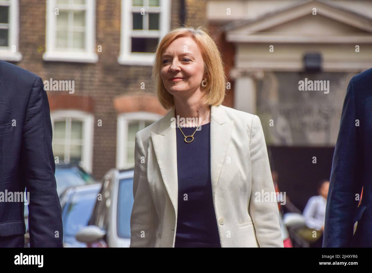 London, Großbritannien. 21.. Juli 2022. Liz Truss, Kandidatin der konservativen Partei und Außenministerin, kommt zu einer Hustings-Veranstaltung im Transporthaus an. Kredit: Vuk Valcic/Alamy Live Nachrichten Stockfoto