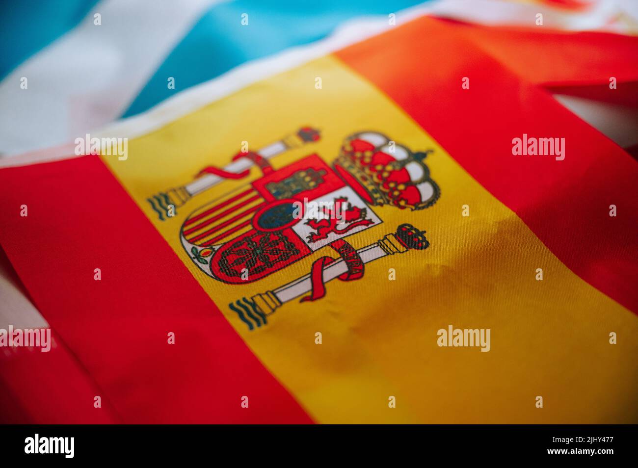 Details zur spanischen Nationalflagge zur Unterstützung des Fußballturniers Stockfoto