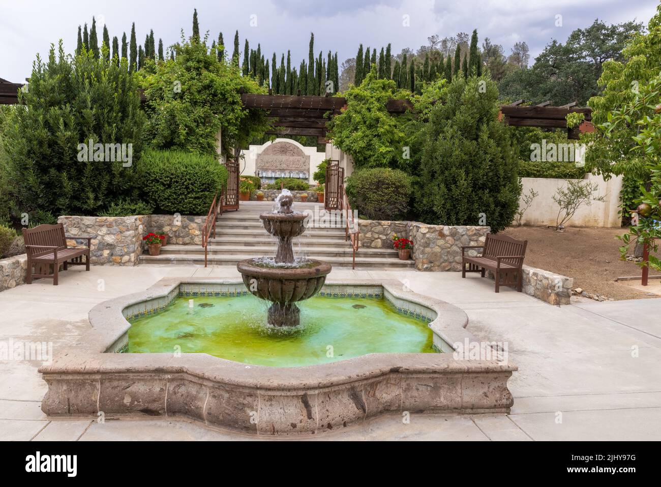Brunnen im Garten, Nationaldenkmal Cesar E. Chávez, Kalifornien Stockfoto