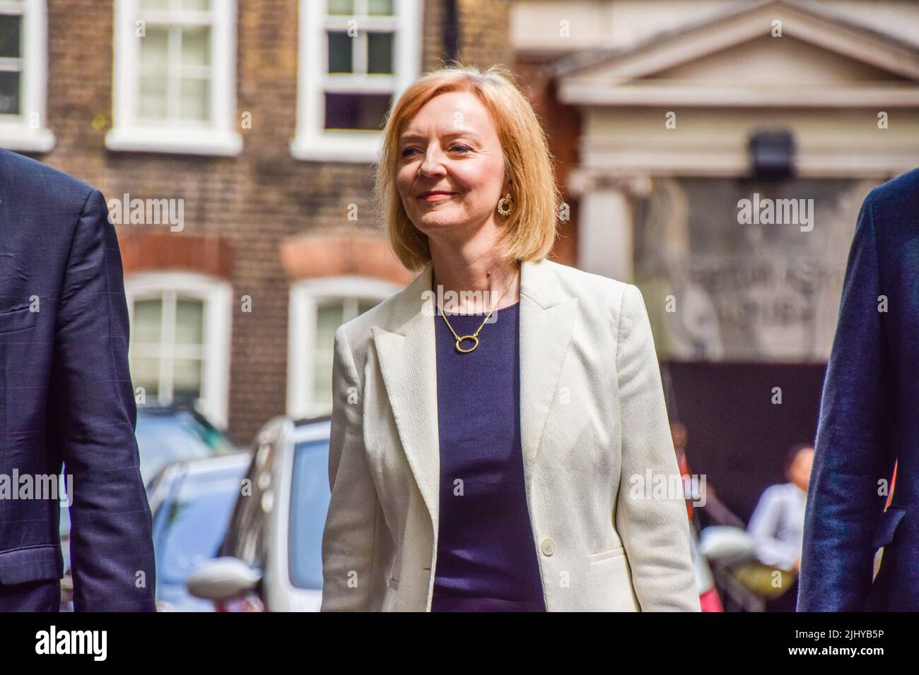 London, Großbritannien. 21.. Juli 2022. Liz Truss, Kandidatin der konservativen Partei und Außenministerin, kommt zu einer Hustings-Veranstaltung im Transporthaus an. Kredit: SOPA Images Limited/Alamy Live Nachrichten Stockfoto