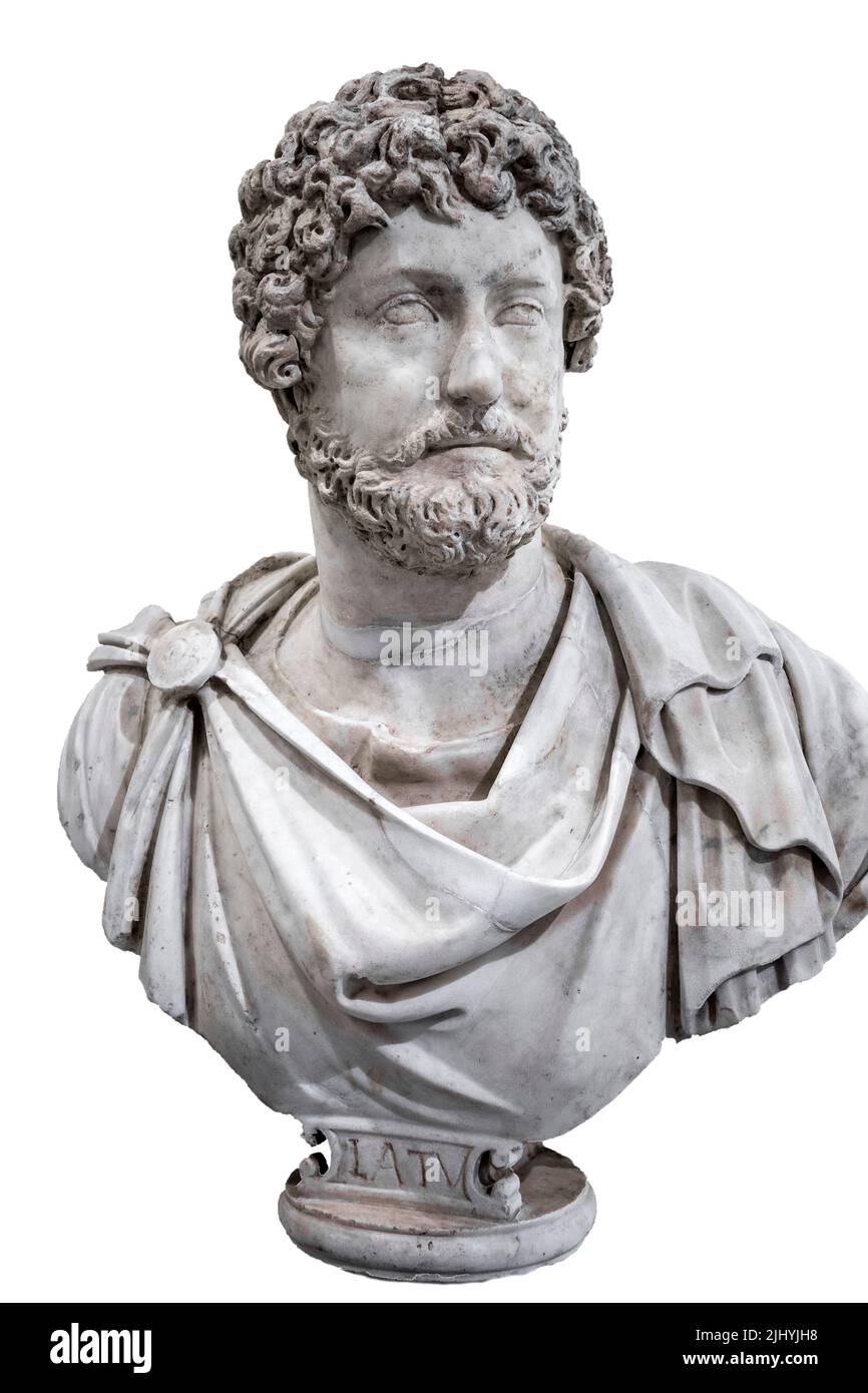 Marmorbüste des römischen Kaiser Marcus Aurelius Antoninus aus dem Jahr 161 t0 180 n. Chr. die Büste stammt aus dem Beginn des 3.. Jh. n. Chr. Kapitolinische Museen, R Stockfoto