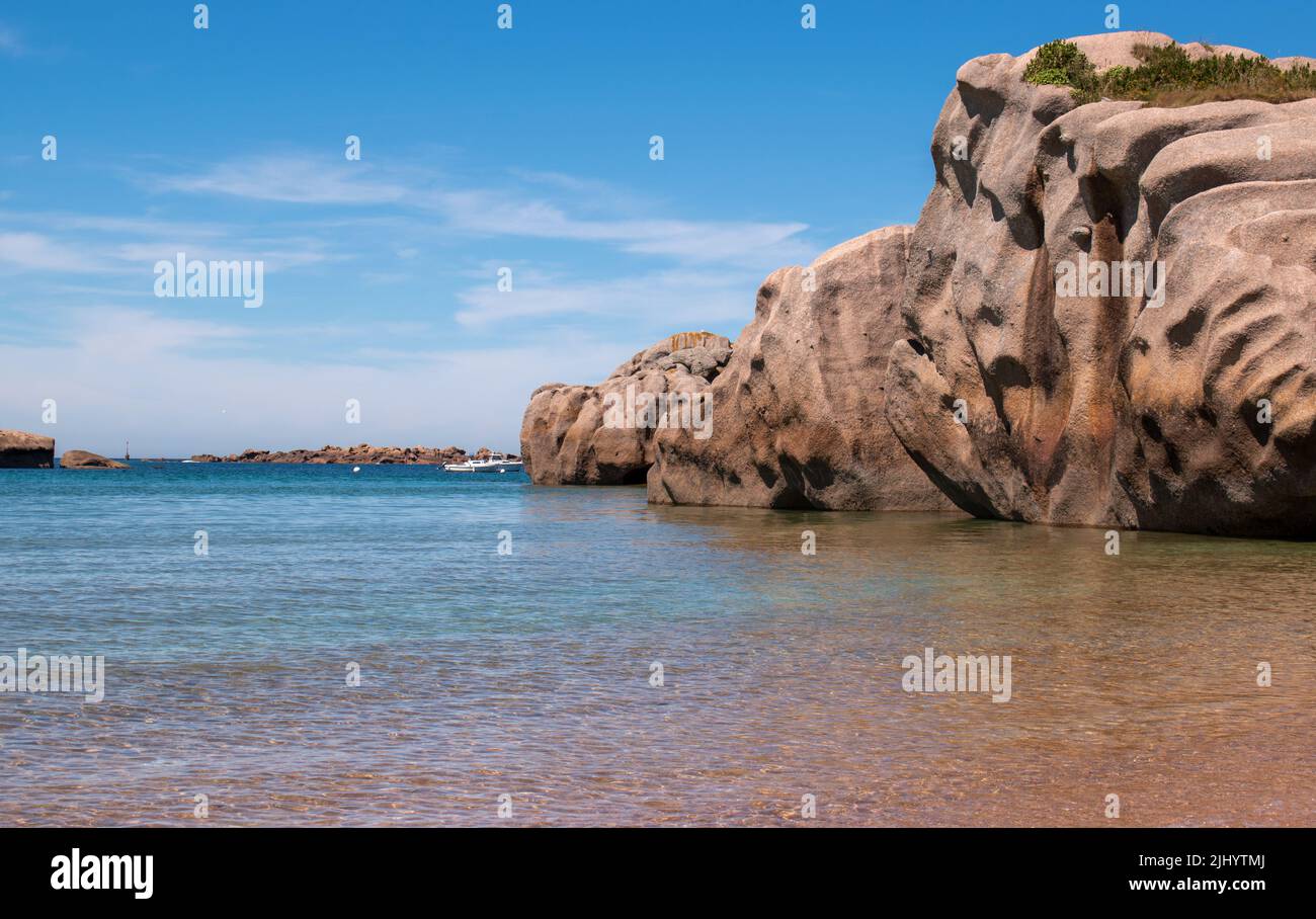 Die rosafarbene Granitküste in Perros-Guirec, Bretagne, Frankreich Stockfoto
