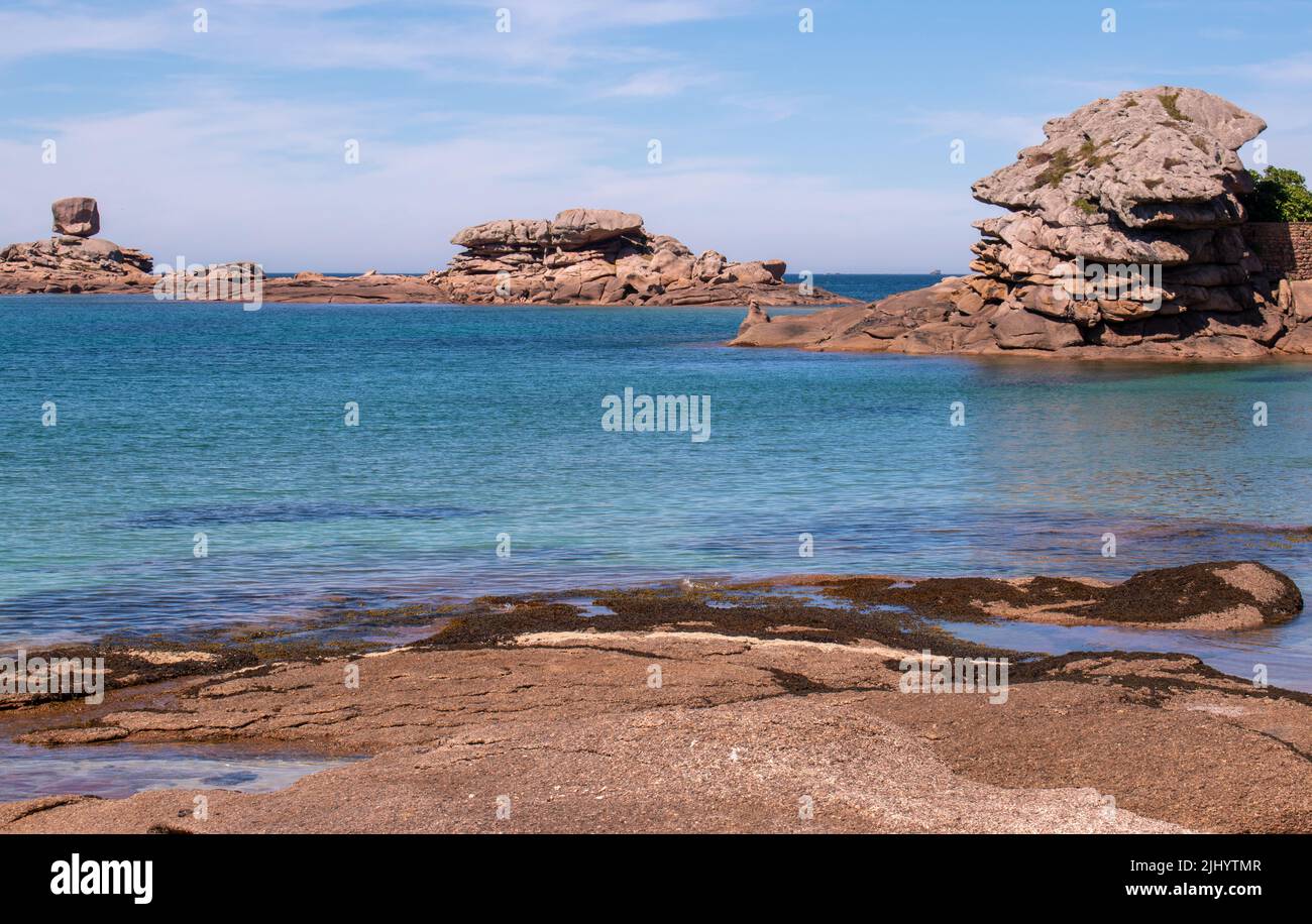 Die rosafarbene Granitküste in der Bretagne, Frankreich Stockfoto