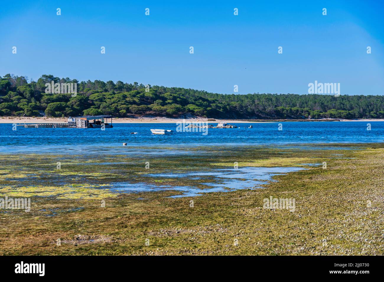 Strand von Lagoa de Albufeira in Sesimbra Portugal. Stockfoto