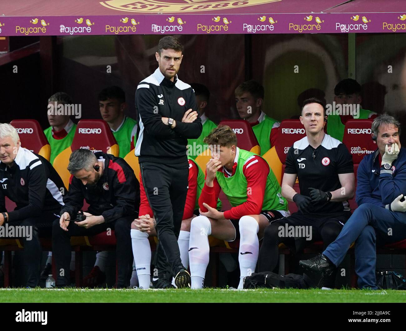 Sligo Rovers-Manager John Russell auf der Touchline während der zweiten Qualifikationsrunde der UEFA Europa Conference League im ersten Beinspiel in Fir Park, Motherwell. Bilddatum: Donnerstag, 21. Juli 2022. Stockfoto