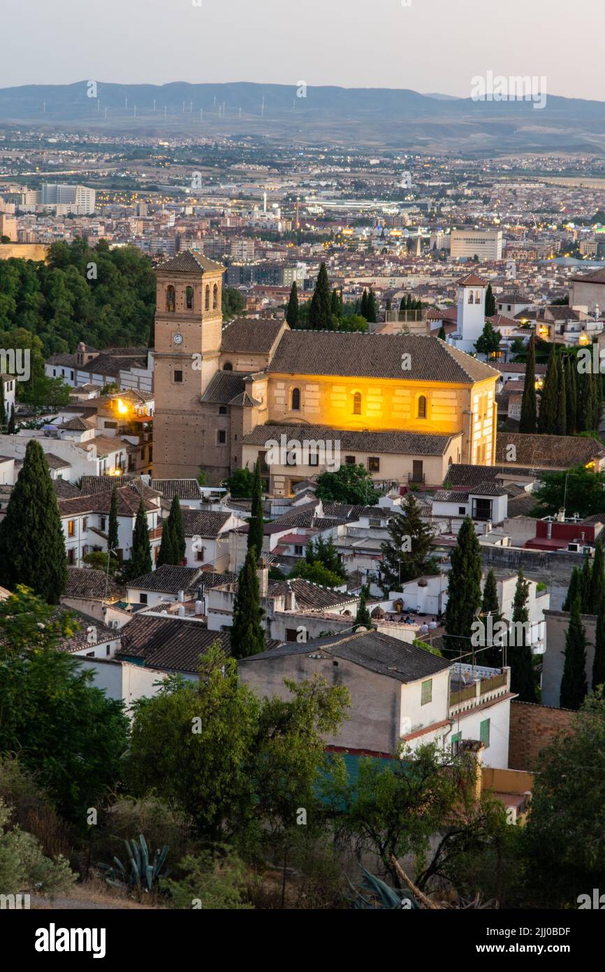 Blick auf die Stadt Granada vom Mirador San Nicolás Stockfoto