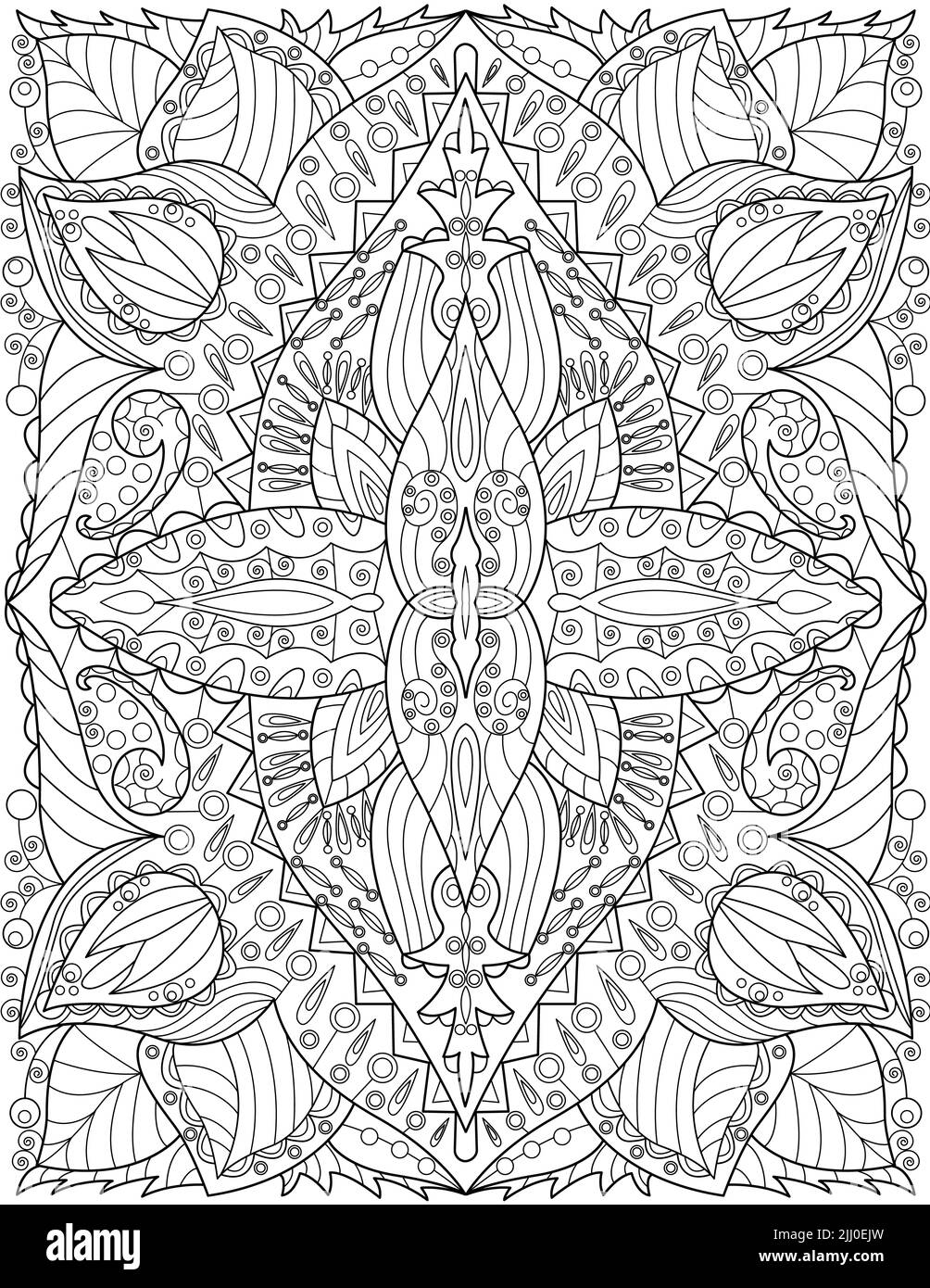 Eine vertikal skizzierte florale Grafik mit indischen Ornaten Stockfoto