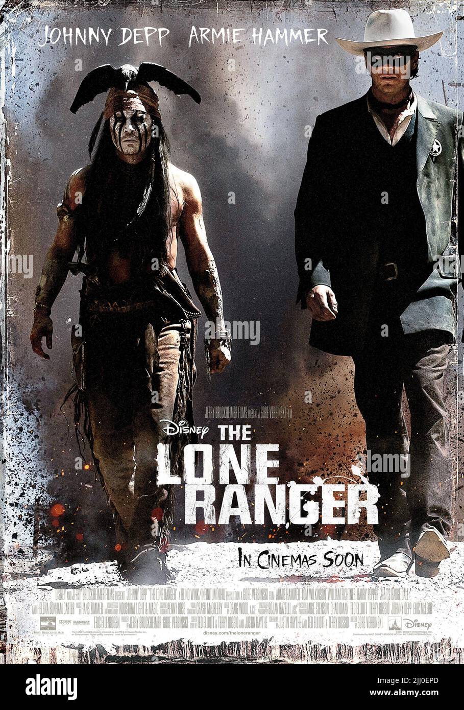 JOHNNY DEPP, ARMEE HAMMER POSTER, Lone Ranger, 2013 Stockfoto