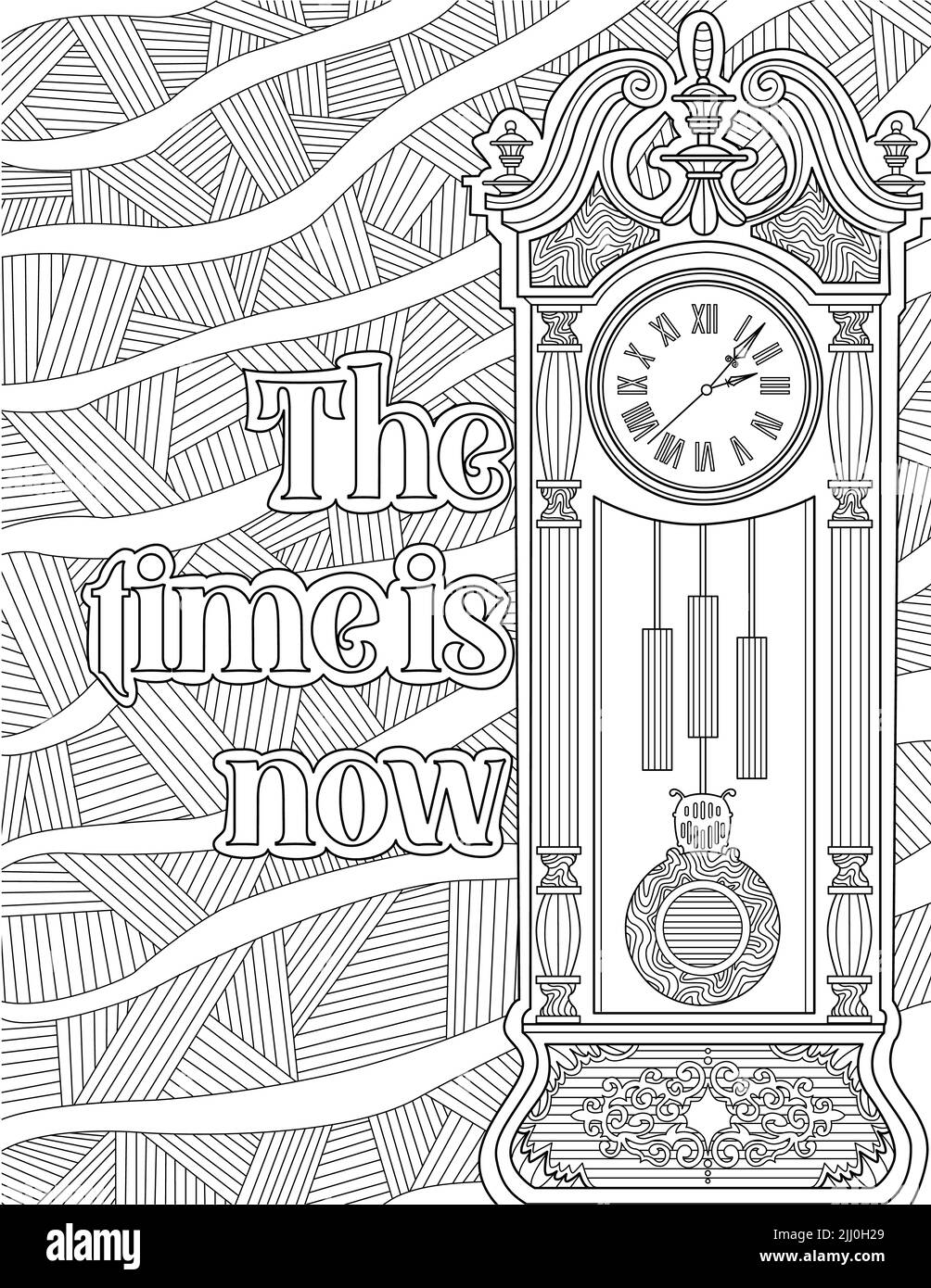 Eine skizzierte antike Uhr mit „The Time is now“ auf der Seite Stockfoto