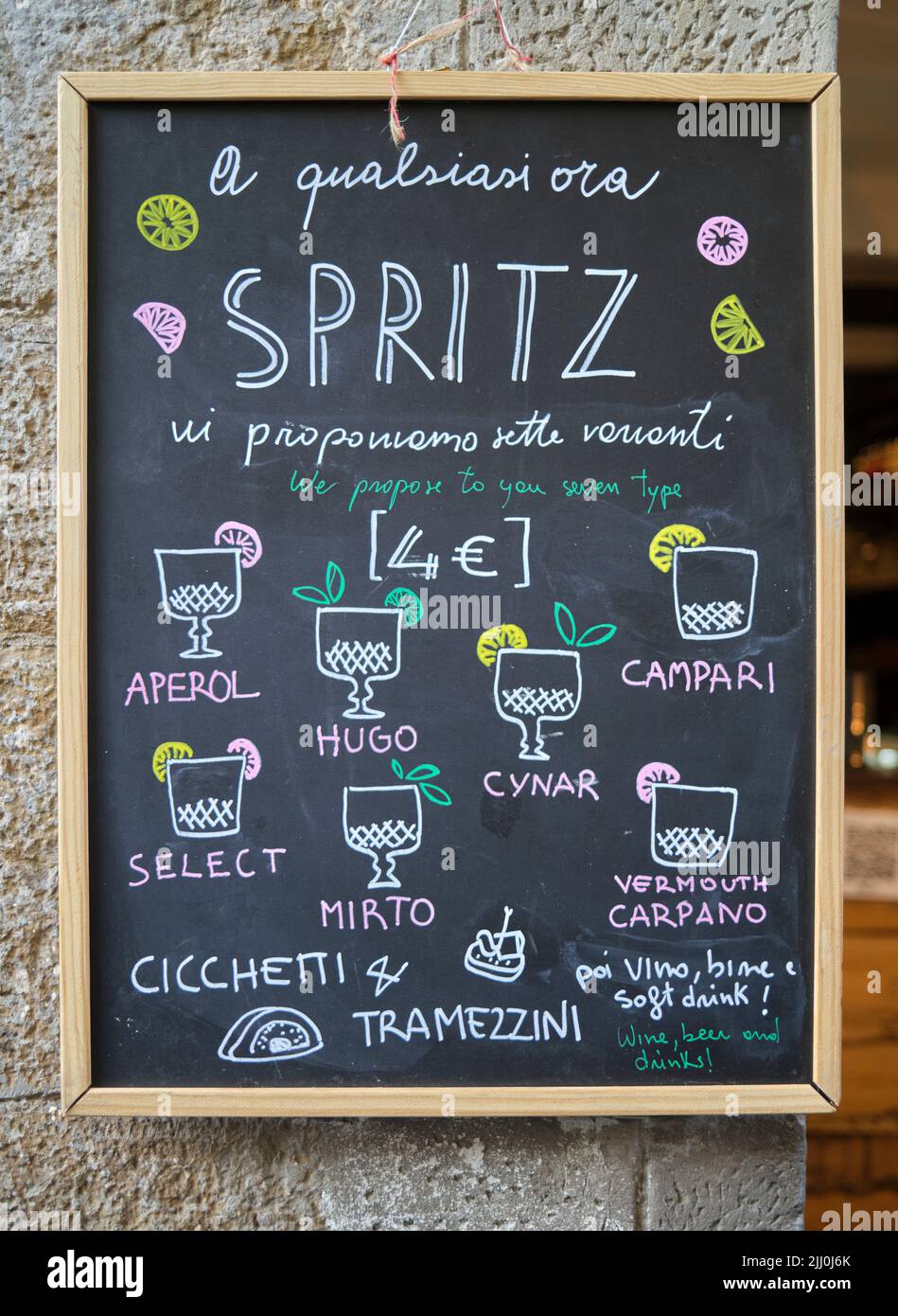 Spritz Bar Getränke Menükarte Santa Spirito Florenz Italien Stockfoto