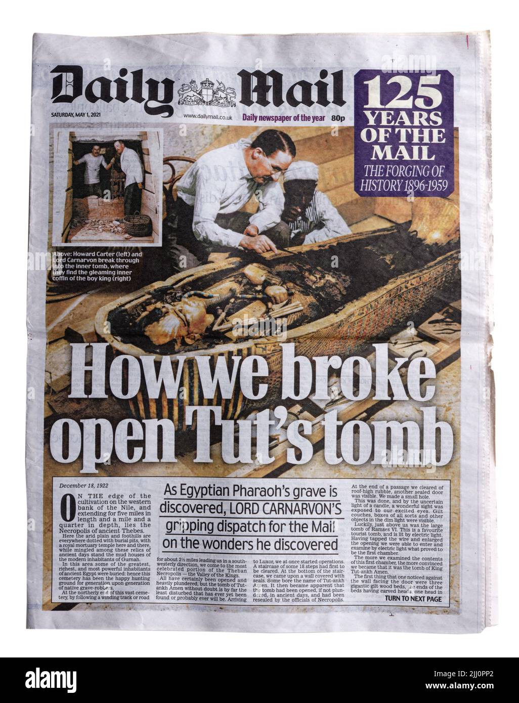 Eine Reproduktion Daily Mail Titelseite vom Mai 1 1921 über die Eröffnung von Tutenkhamuns Grab Stockfoto