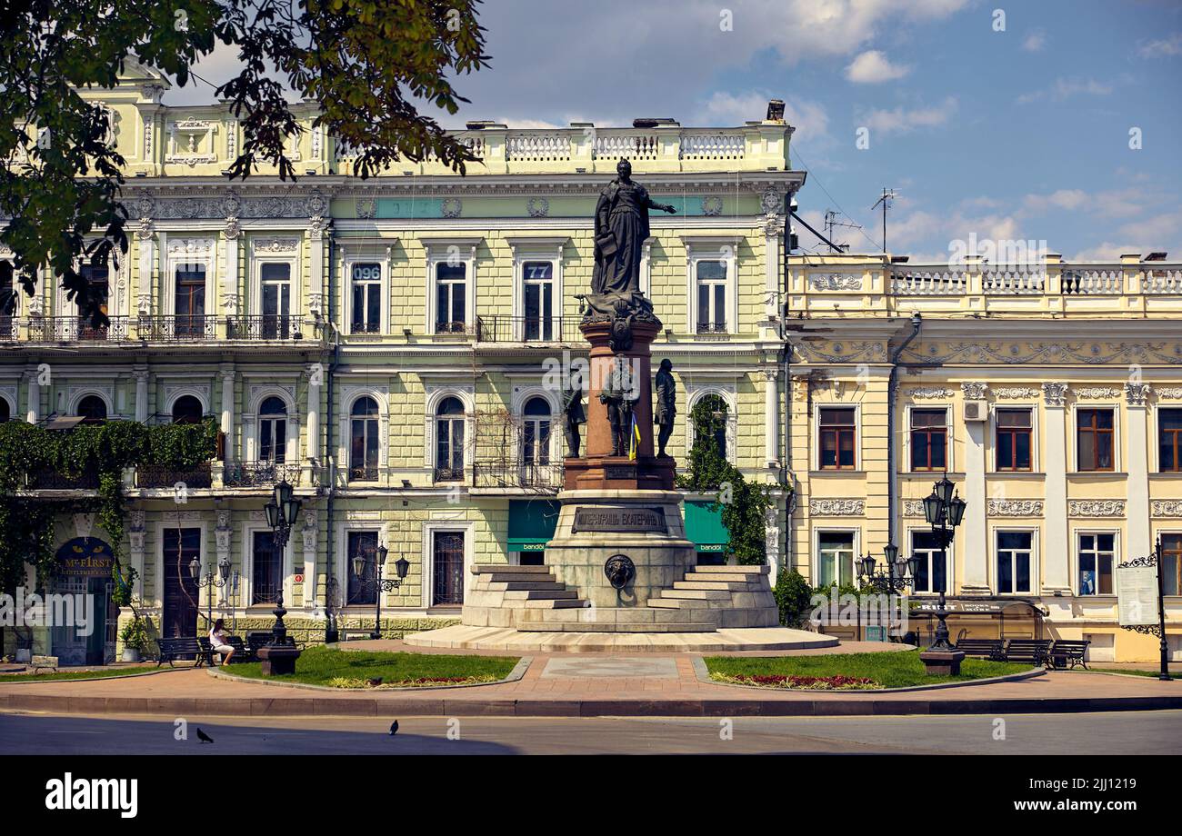 Katharinenplatz in Odessa, Ukraine mit Katharinendenkmal II Stockfoto