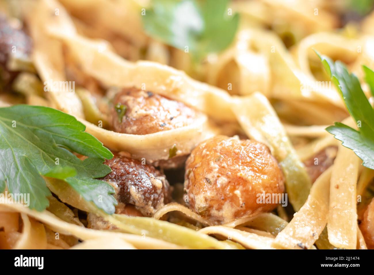 Hausgemachte italienische Fettuccine Pasta mit Pilzen und Sahnesauce ...