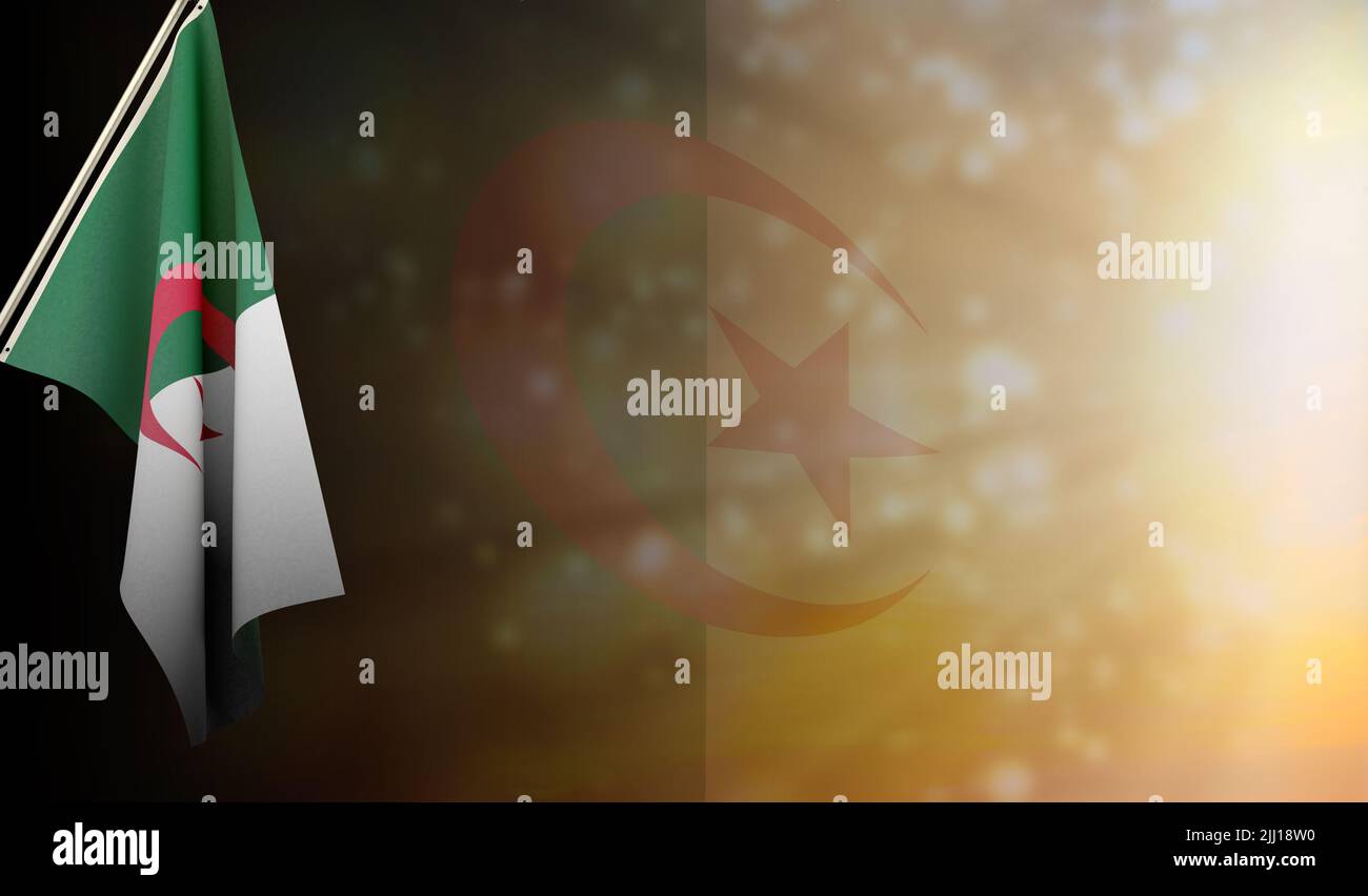 Algerien Flagge mit glänzender Flagge backgorund. Verwendung für Nationalfeiertag und landesweite Veranstaltungen. Stockfoto