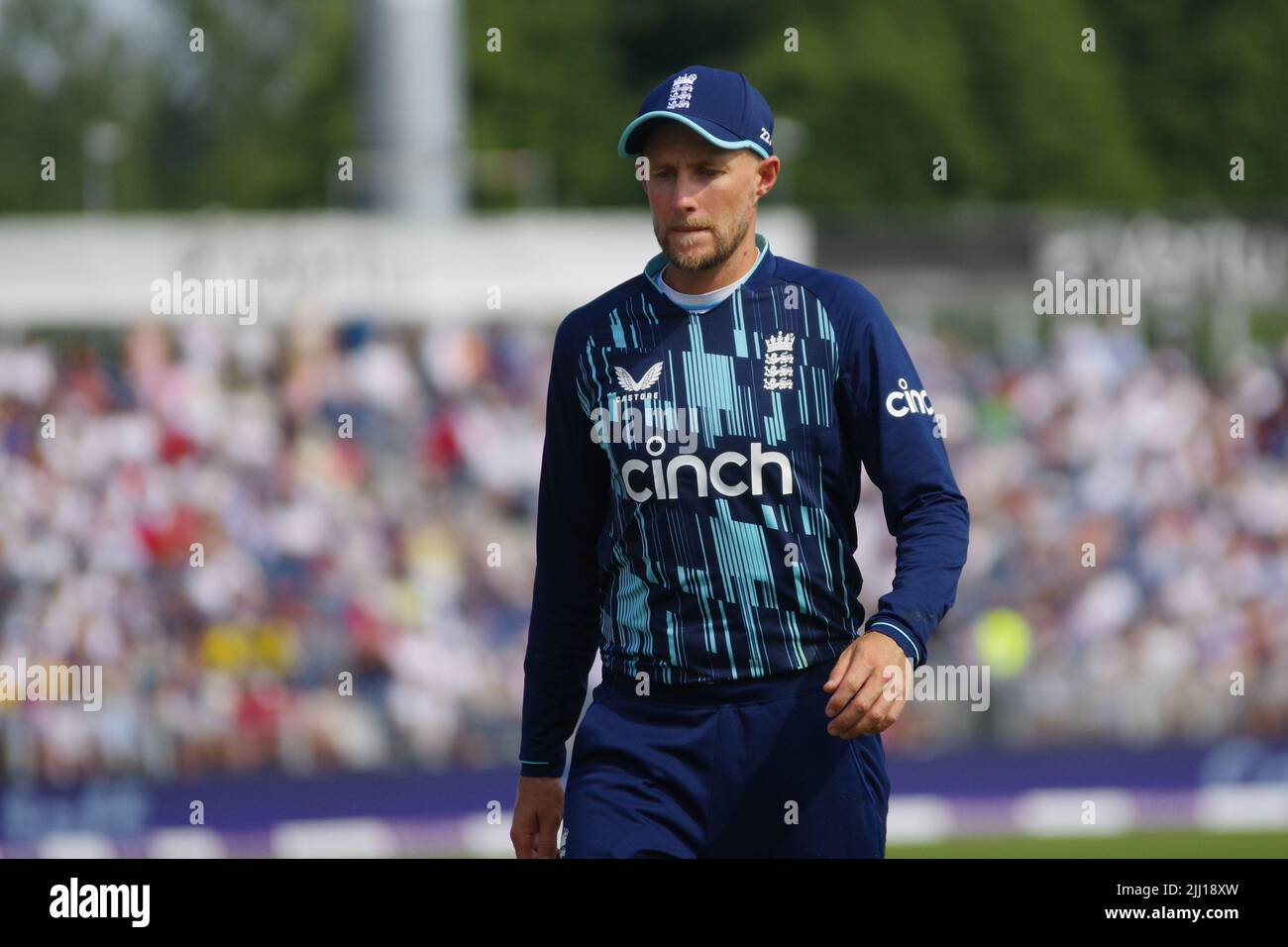 Chester le Street, England, 19. Juli 2022. Joe Root spielt für England gegen Südafrika beim ersten Royal London One Day International im Seat Unique Riverside. Quelle: Colin Edwards Stockfoto