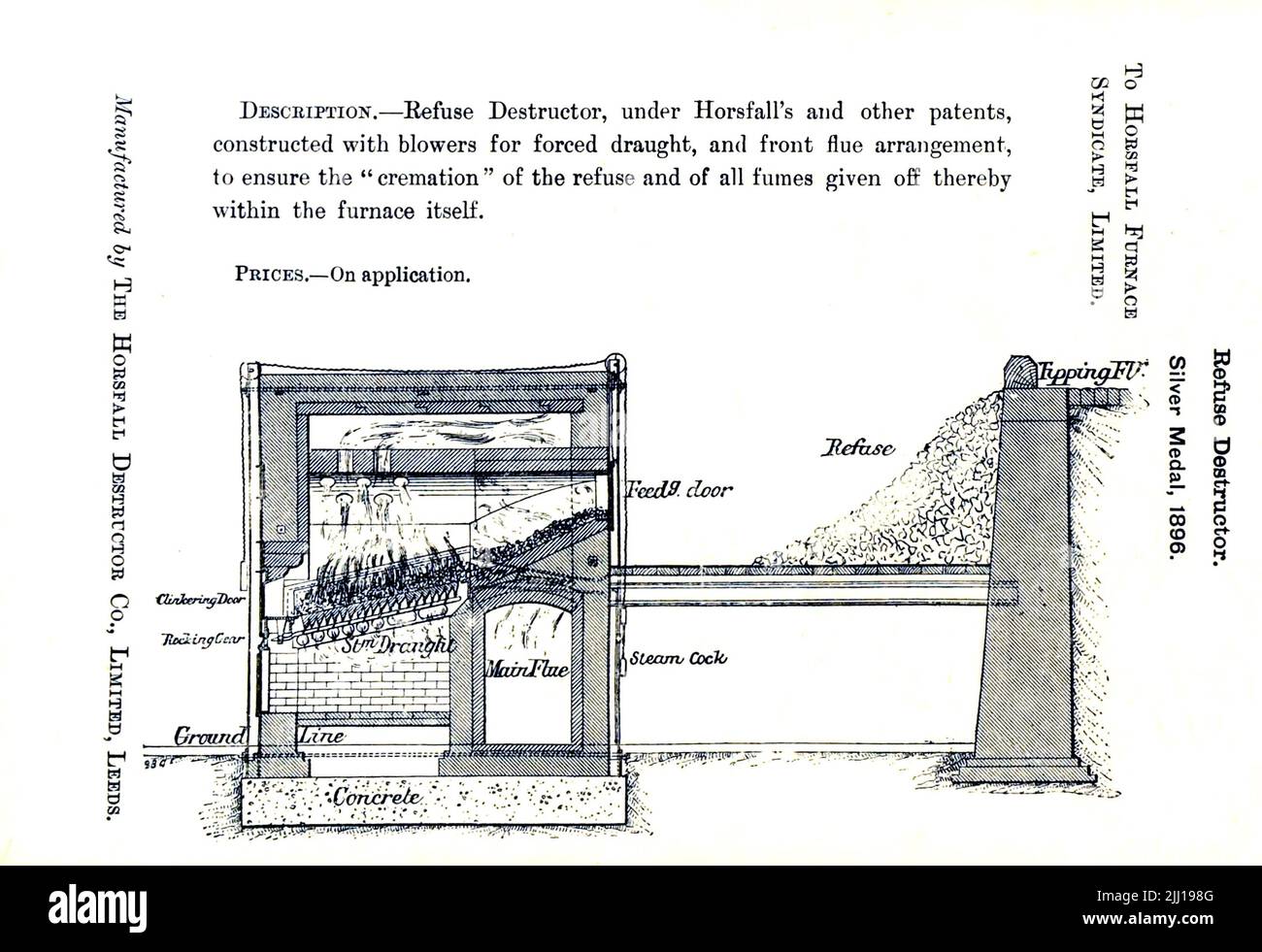 Machinery and Mechanical Refuse Destructor Furnace from the book ' illustrierte Liste der Exponate, denen Medaillen auf ihren Ausstellungen verliehen wurden, die im Zusammenhang mit den Kongressen in Worcester, 1889, abgehalten wurden ; Brighton, 1890 ; Portsmouth, 1892 ; Liverpool, 1894 ; Newcastle, 1896 ; Leeds, 1897 ; Birmingham, 1898 ; Southampton, 1899 von Sanitary Institute (Großbritannien) Erscheinungsdatum 1906 Herausgeber/Verlag London : Offices of the Sanitary Institute Stockfoto