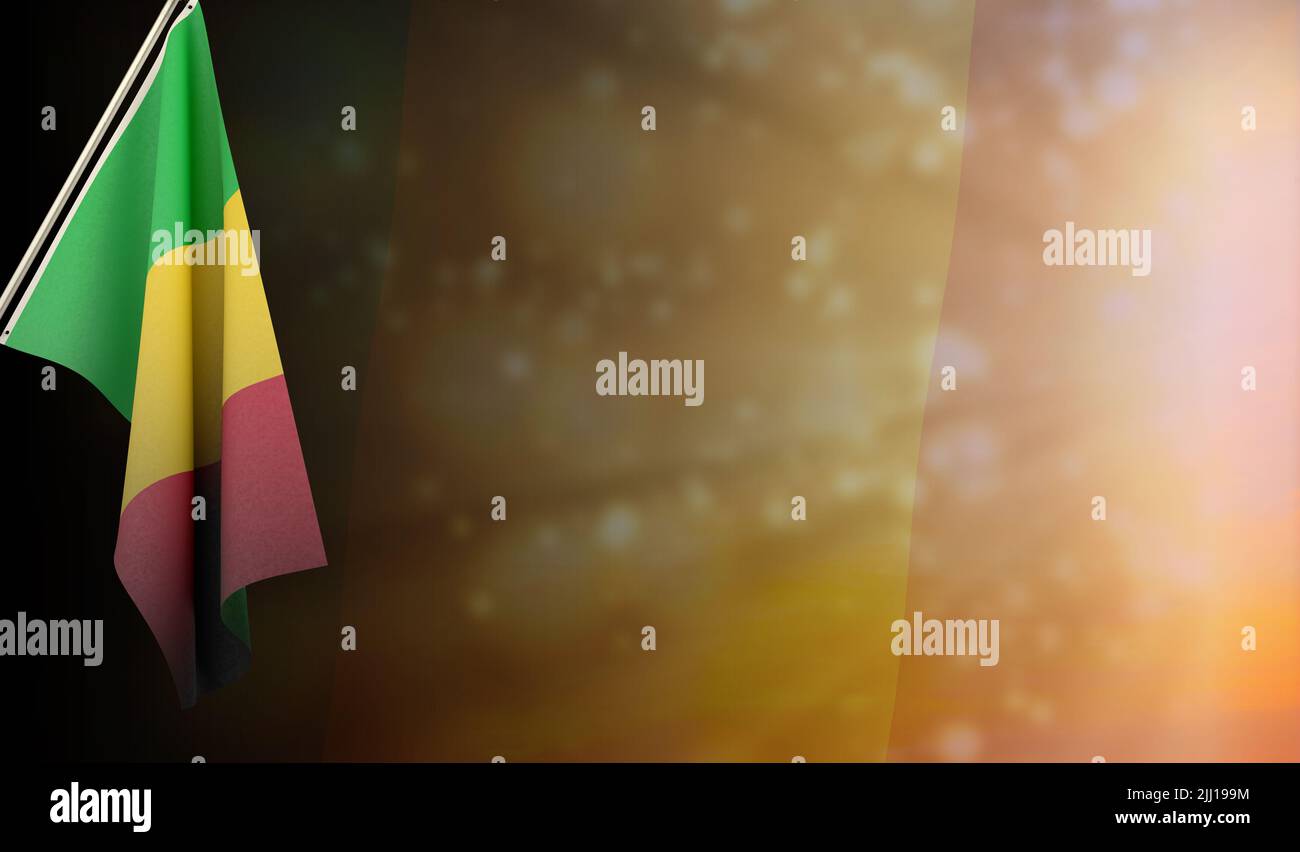 Mali Flagge mit glänzender Flagge backgorund. Verwendung für Nationalfeiertag und landesweite Veranstaltungen. Stockfoto