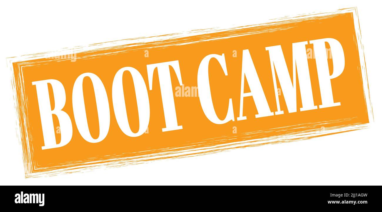 BOOT CAMP Text auf orangefarbenem Rechteck Stempelschild geschrieben. Stockfoto