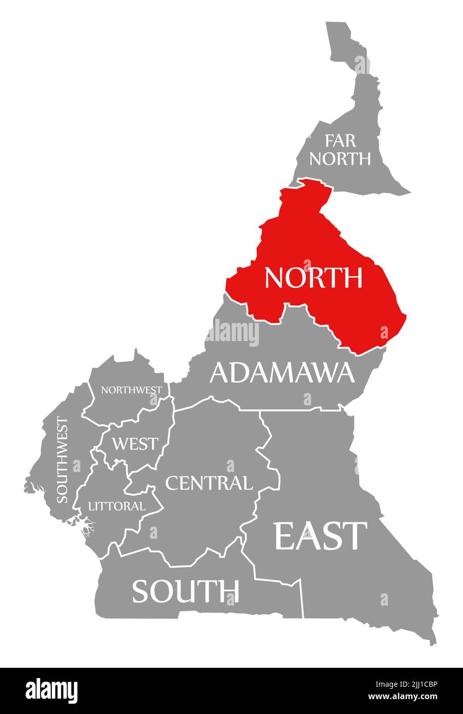 Nordregion rot hervorgehoben in der Karte von Kamerun Stockfoto