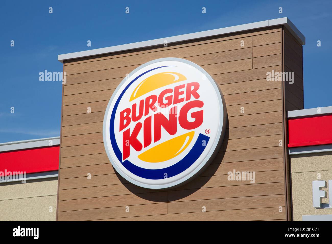 Beschilderung zum Restaurant Burger King Stockfoto