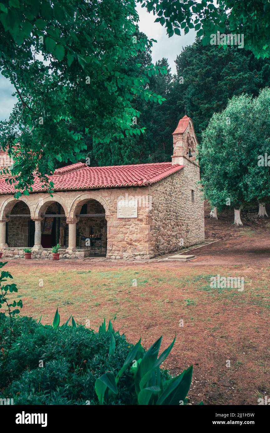 Zvernec Besichtigung des Klosters St. Mary in Albanien Stockfoto