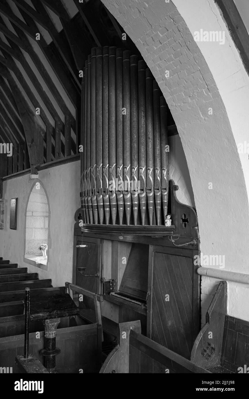 Innenraum der Pfarrkirche St. Grade (denkmalgeschützte Stufe 1), der Eidechse, Cornwall Stockfoto