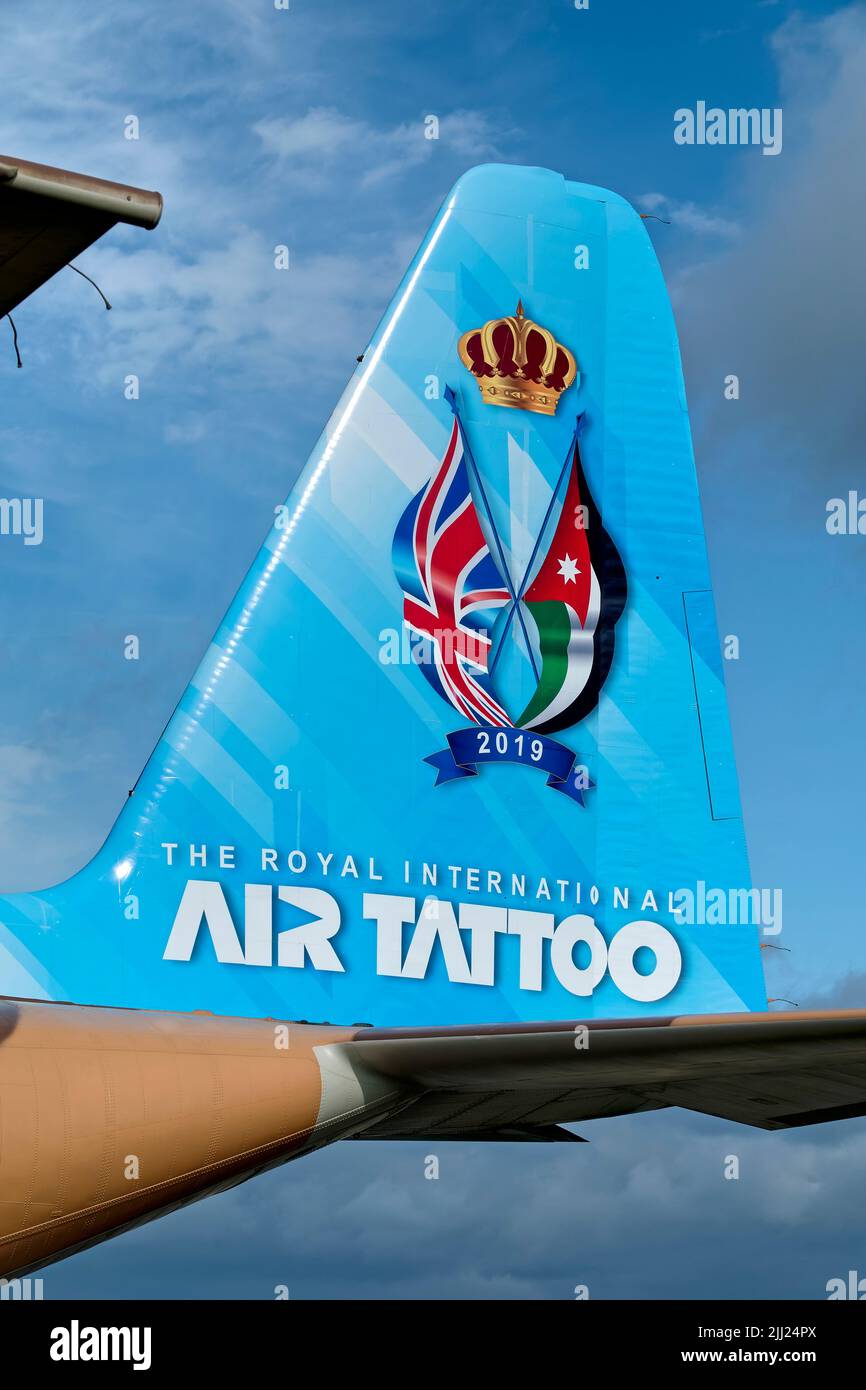 RAF Fairford, Gloucestershire, Großbritannien - 2019. Juli: A Guts Airline 345 Royal Jordanian C-130H Hercules aus dem Transportgeschwader von 3. bei der RIAT von 2019 Stockfoto