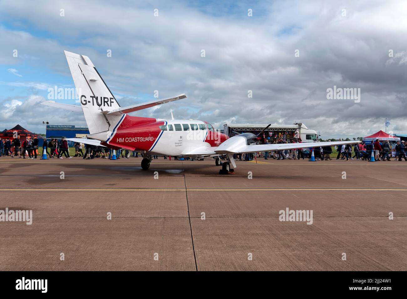 RAF Fairford, Gloucestershire / Großbritannien - Juli 20 2019: Die Reims-Cessna F406 Caravan II der RVL Group, die für die Mariti spezielle Luftvermessungen durchführen Stockfoto