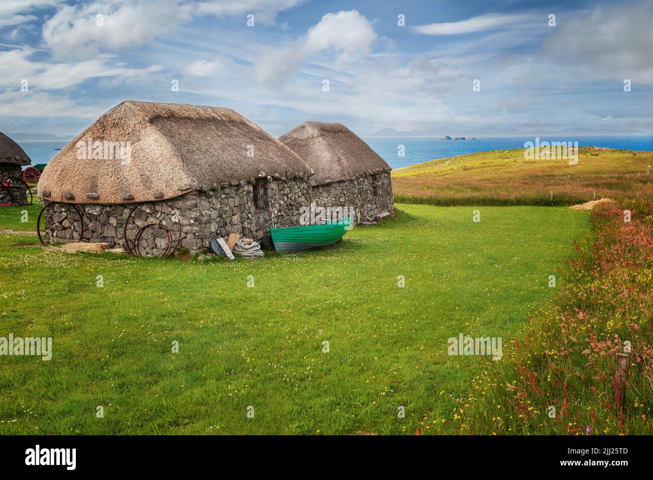 Traditionelles Bauernhaus aus Stein im Skye Museum of Island Life, Isle of Skye, Schottland Stockfoto