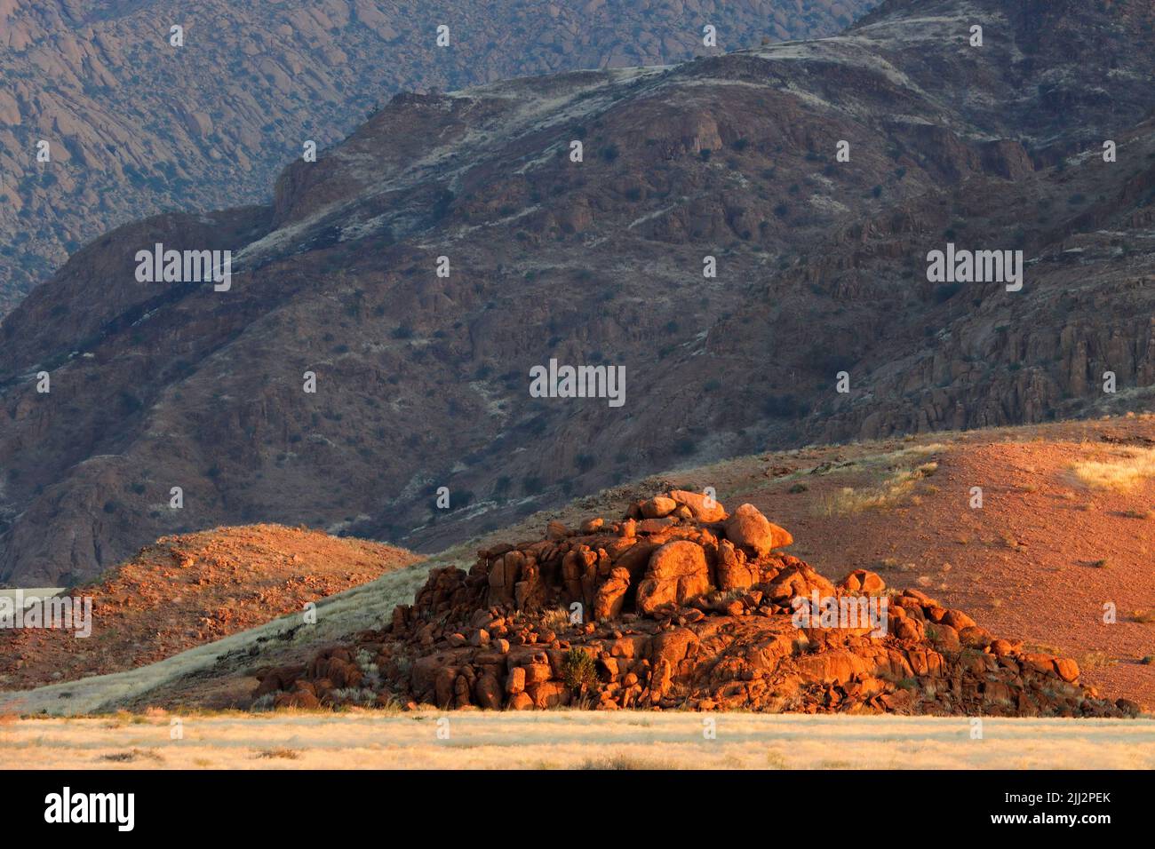 Malerische Wüstenlandschaft bei Sonnenuntergang, Brandberg, Namibia Stockfoto