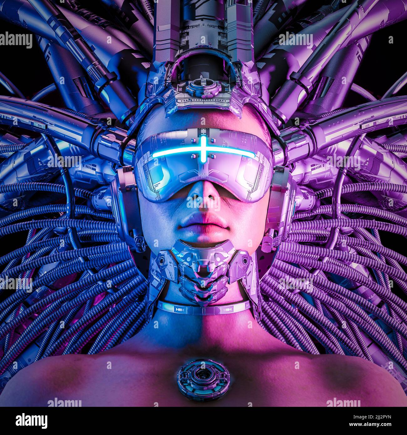 Hardwired Queen - 3D Illustration von Science Fiction maskiert weibliche Alien android künstliche Intelligenz Stockfoto