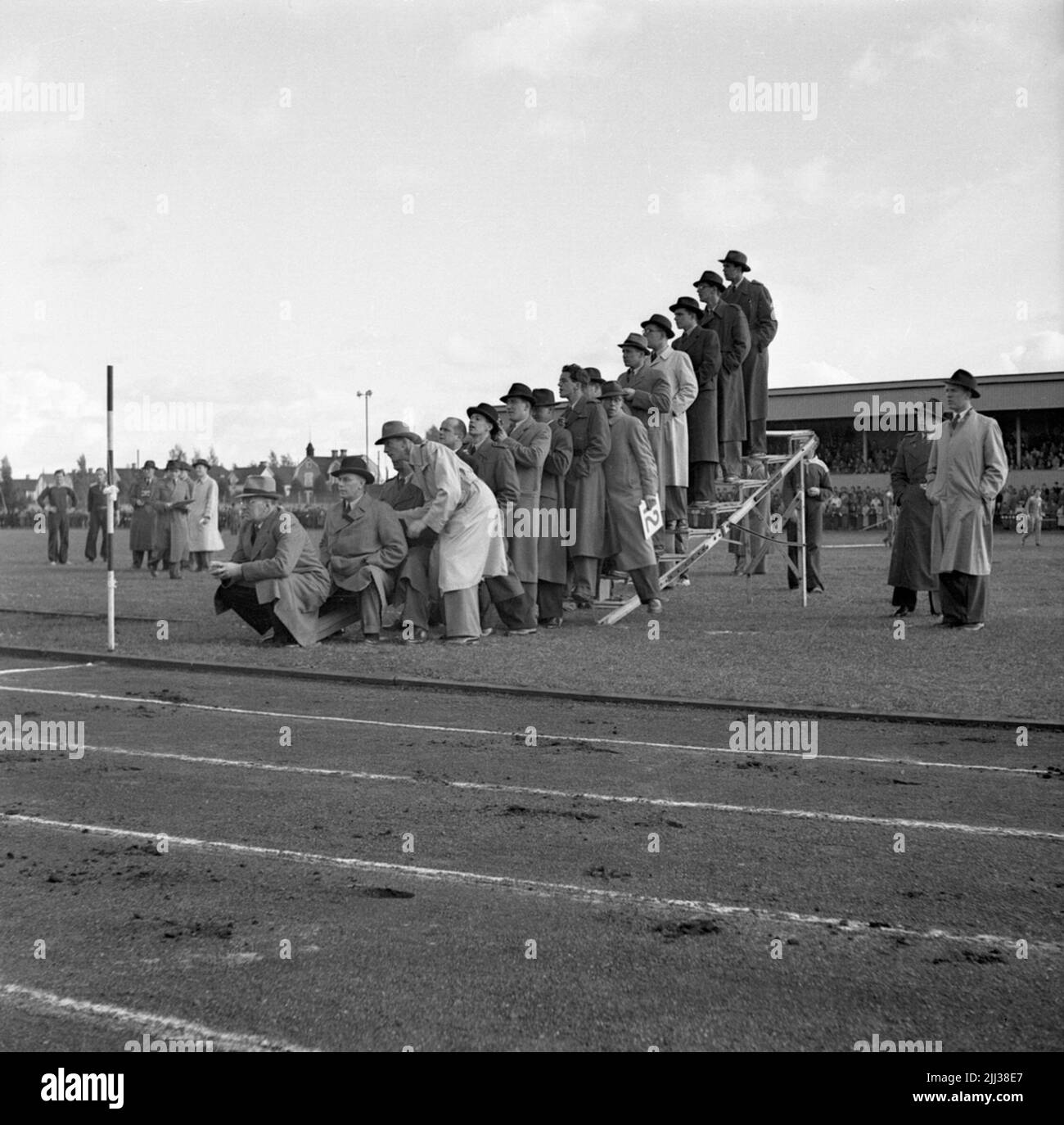 Leichtathletik, Eyravallen, 1948. Timer Stockfoto