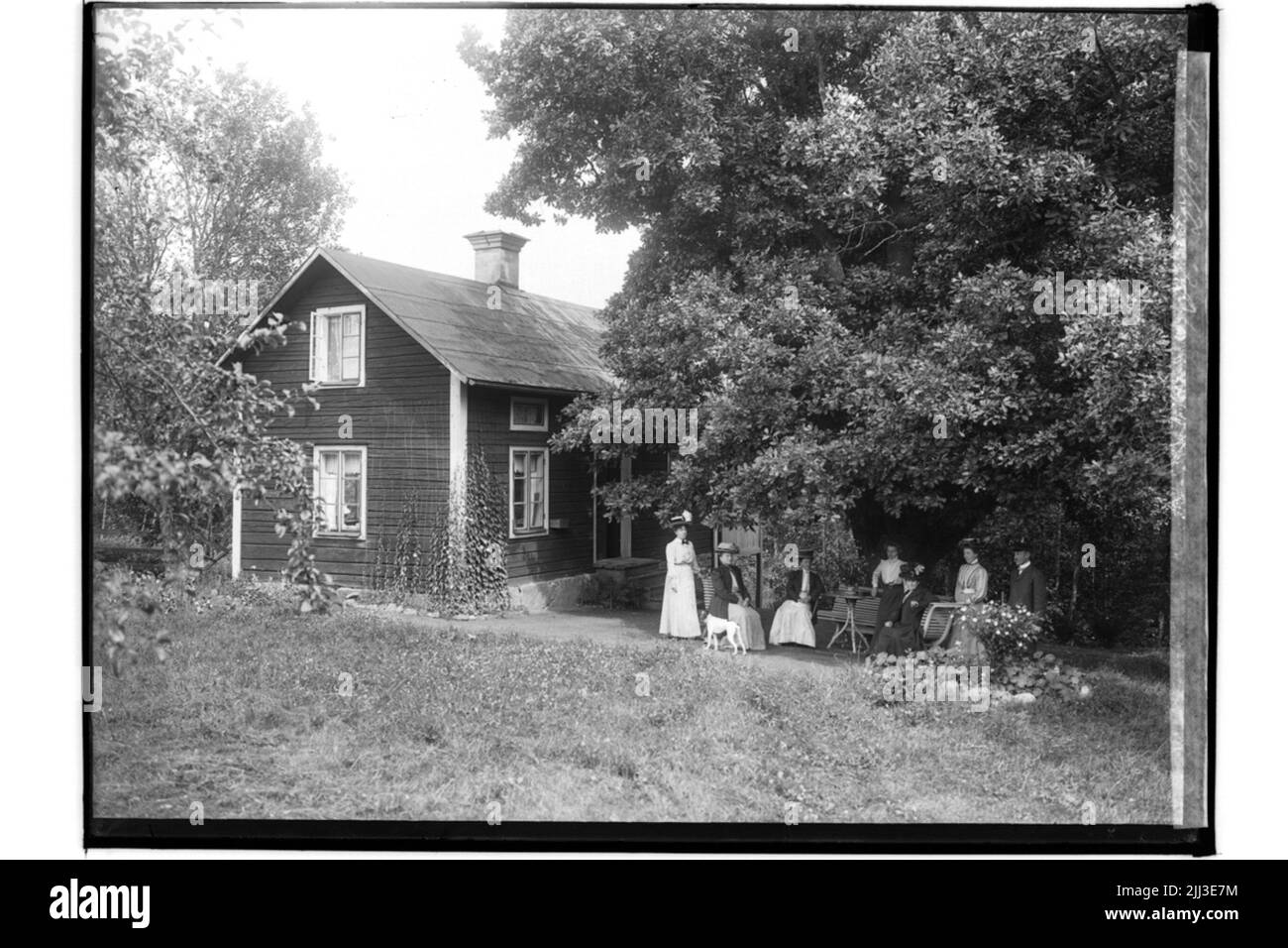 Eineinhalb-Etagen-Wohnhaus. Ein Mann und 6 Frauen. Doktor Ekberg Stockfoto