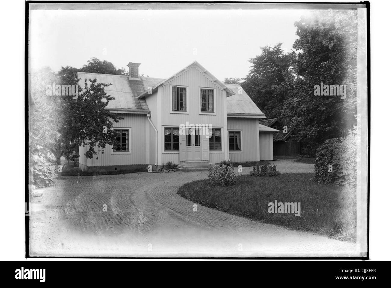 Almby Prästgård, eineinhalb Stockwerke hohe Wohngebäude mit Vorofen und Halle. Pfarrer Lindén Stockfoto