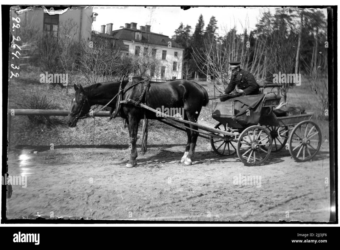 Hålhult Sanatorium, außen, Pferd mit Wagen, Sanatoriumsgebäude im Hintergrund der Cousin Karl Palmer? Stockfoto