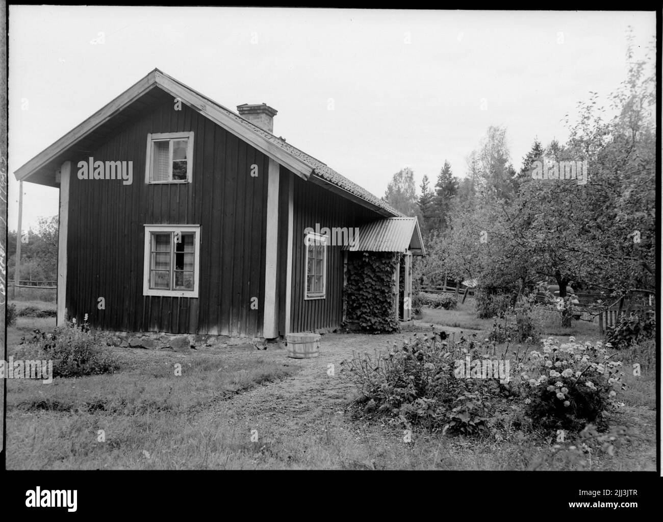 Einstöckiges Ferienhaus mit möbliertem Wind und firstbro.Huset, wo Sam Lindskog geboren wurde, 10. März 1872. Stockfoto