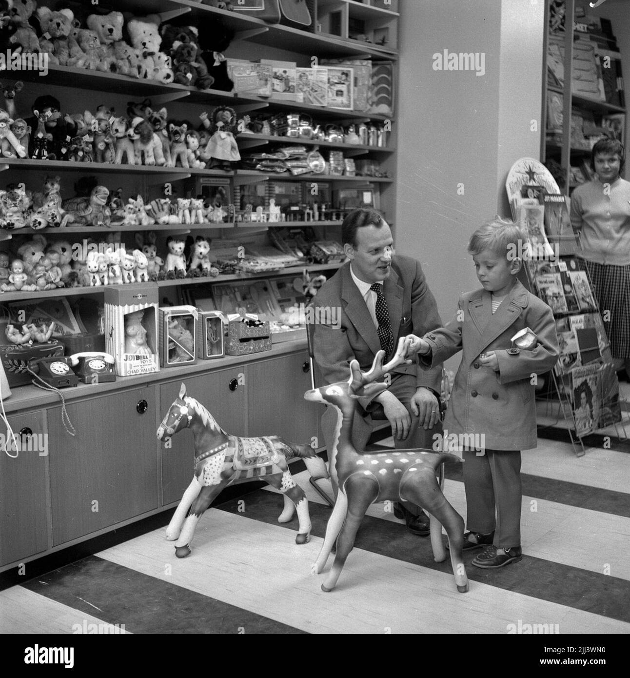 Spielwarengeschäft auf Söder.14. Oktober 1958. Stockfoto