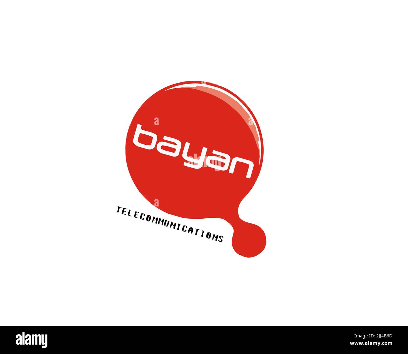 Bayan Telecommunications, gedrehtes Logo, weißer Hintergrund B Stockfoto