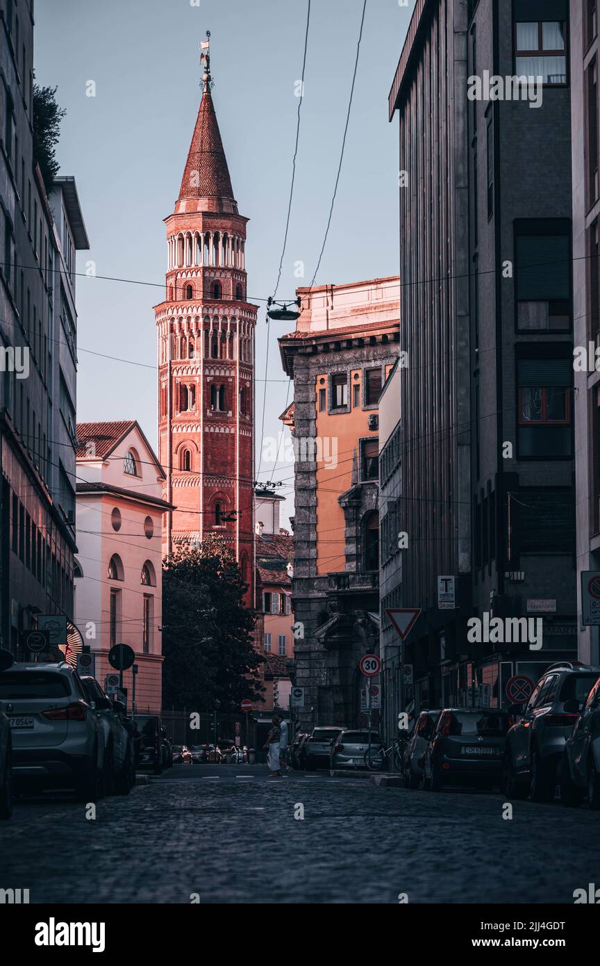 Blick auf die Straße von San Gottardo, Mailand Stockfoto