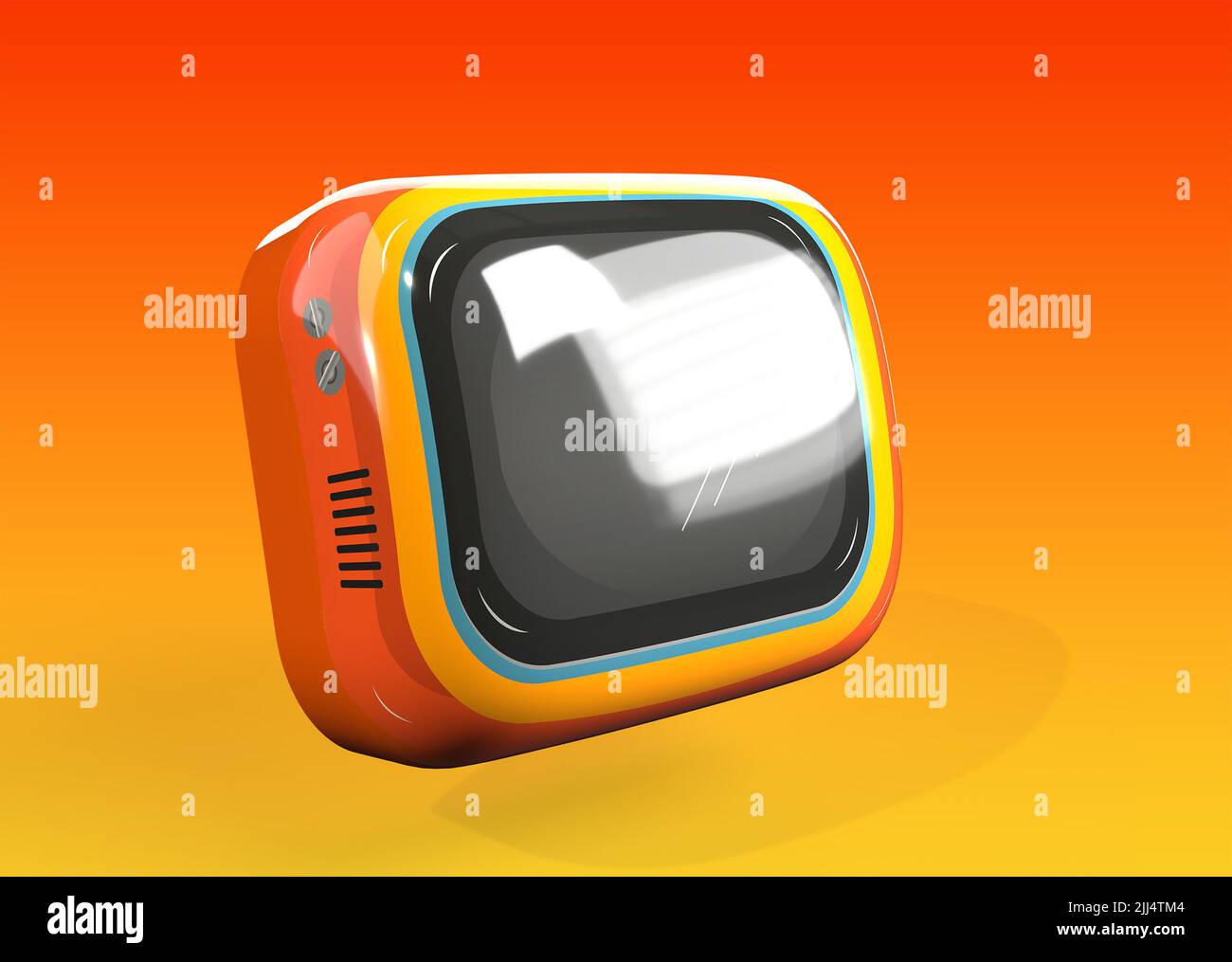 Retro TV 3D Render auf einem farbenfrohen orangefarbenen und gelben Hintergrund Stockfoto