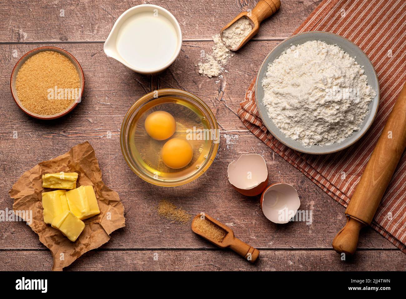 Food Fotografie von Zutaten, Eiermehl Milchbutter Stockfoto