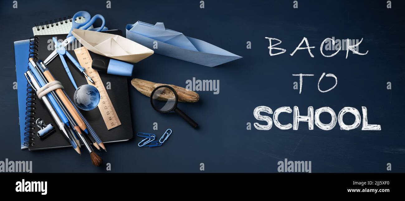 Back to School Banner, Konzepthintergrund mit Schriftzug Stockfoto