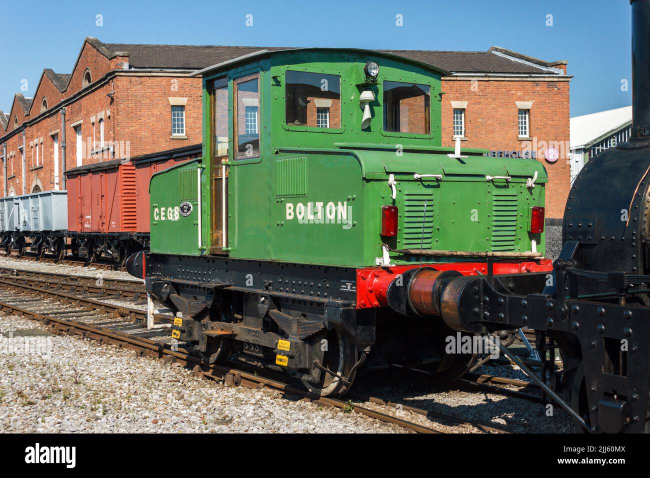 Englisch Electric 1378 Batterie Lokomotive an der Manchester Liverpool Road. Stockfoto