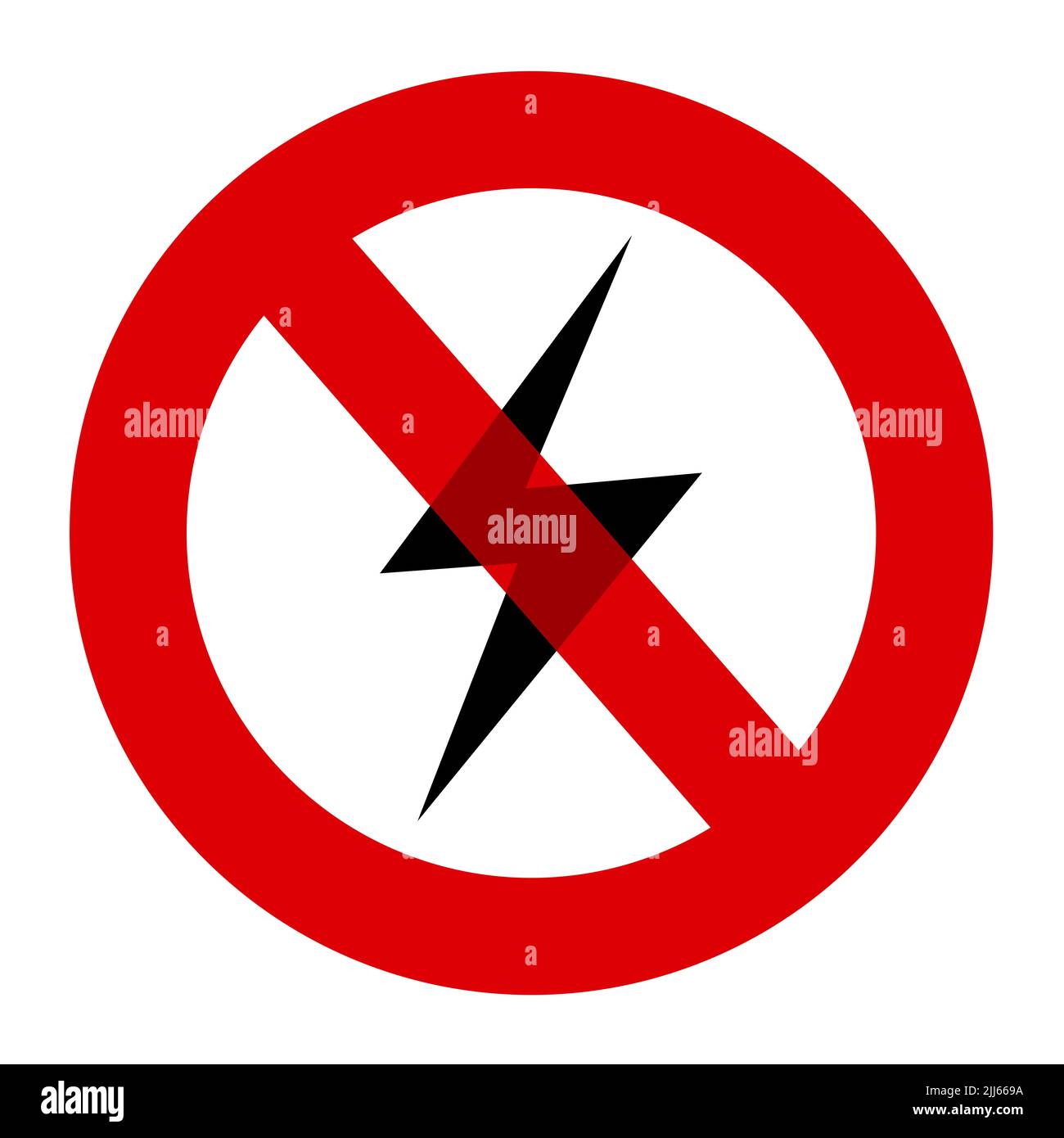 Strom und elektrische Energie werden als Metapher für Stromausfall durchgestrichen. Symbol, Zeichen, Symbol, Piktogramm. Vektorgrafik iso Stockfoto